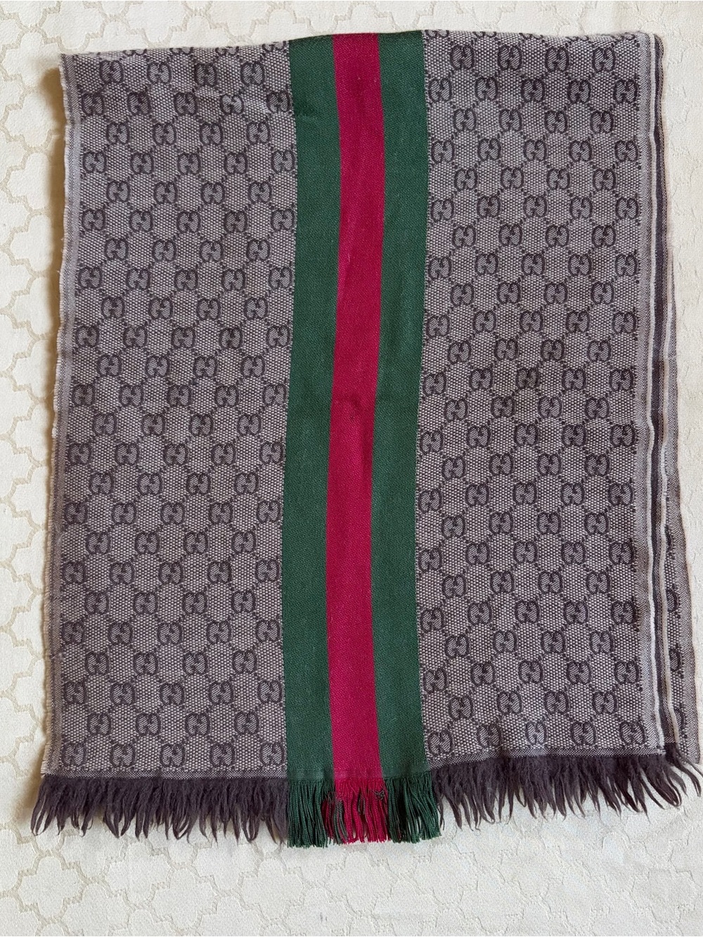 Gucci Wool Monogram Stripe Fringe Men’s Unisex Scarf